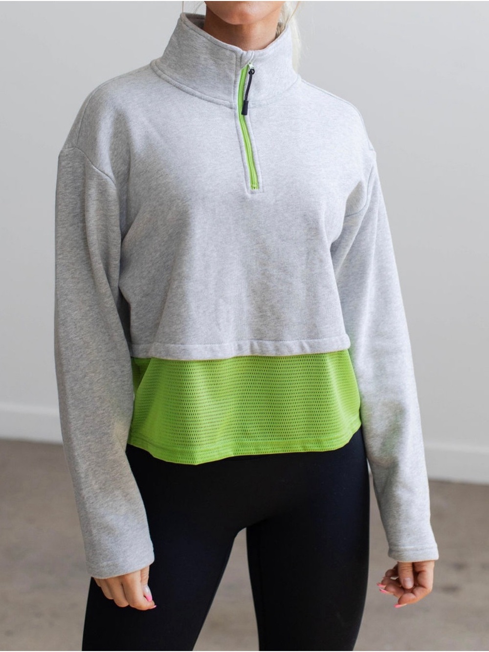 Savvi Alexa Mesh Half-Zip Pullover with Lime Contrast